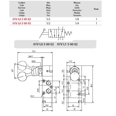 ventil A1MA251LL 5/2 páčka 90° s aretací - obrázek