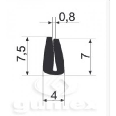 HG profil lemovka U pl.0,8/4x7,5 mm NBR 60Sh černý