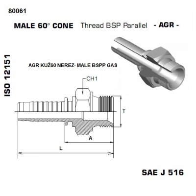 koncovka AGR 1/4"x10 vnější závit SS - obrázek