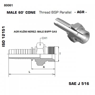 koncovka AGR 1/4"x10 vnější závit SS - obrázek