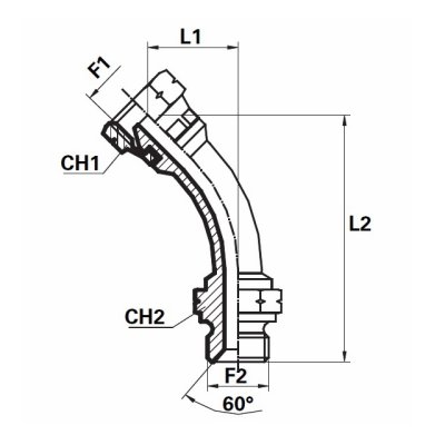 úhlový nástavek M14x1,5 45 st. Mat/a závit kužel 60° - obrázek