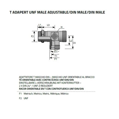 JIC tvar T15 DIN 2x M22x1,5 UNF-3/4“ L - obrázek