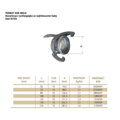 Koncovka fekál WMP070 PERROT HÁK WELD - obrázek