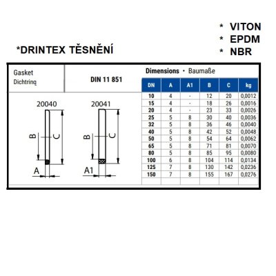 DRINTEX DIN těsnění NBR DN050 -8mm profilované pro AG - obrázek