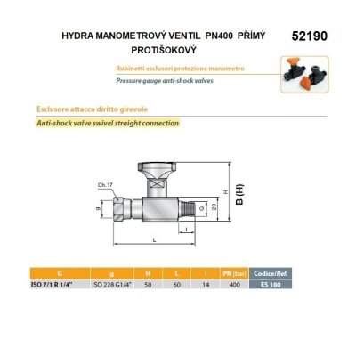 mano hydr MP ventil  přímý PN400  IG1/4 minimess - obrázek