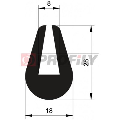 HG profil tvarový U 08mm 28x18 EPDM 70Sh  č. 217 090 338